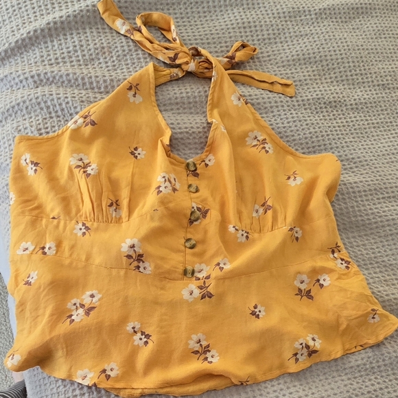 NWT American Eagle Outfitters Mustard Floral Halter Blouse, XXL - Picture 5 of 6